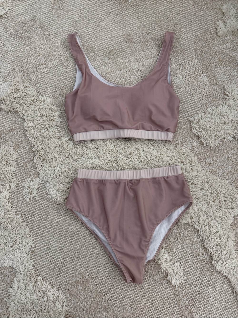 Busy Bee Smocks High-Waist Scoop Neck Bikini Set in Mauve Pink